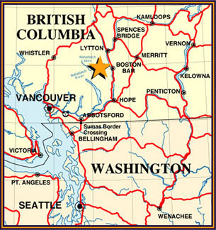 Map BC Vancouver, Whistler, Lytton, Boston Bar, Hope - Circle Tour